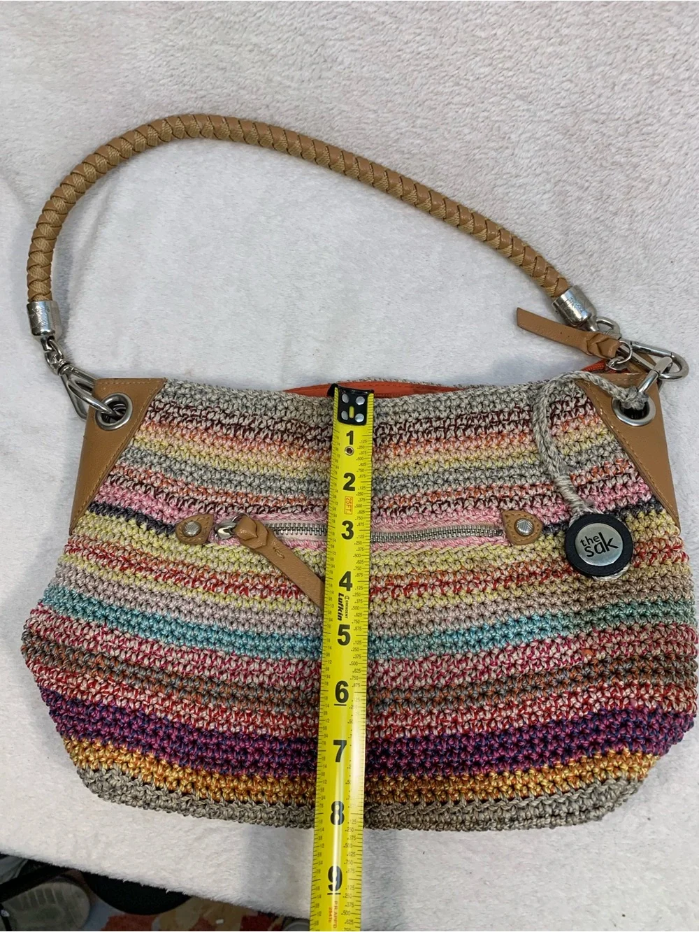 The Sak Multicolor Crochet Shoulder Bag with Braided Leather Handle